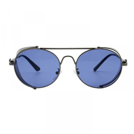 Ochelari de soare rotunzi SteamPunk Vintage slim, lentila albastra, protectie laterala, UV400, unisex, Tessero, argintiu [1]