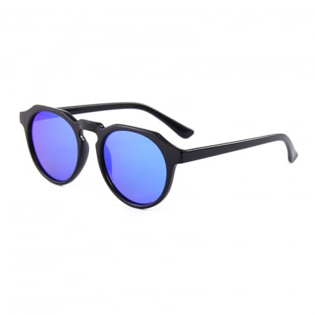 Ochelari de soare rotunzi, unisex, protectie UV400, Tessero, lentila polarizata albastra, negru [1]