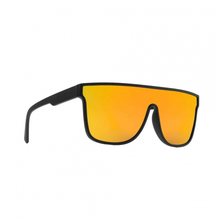 Ochelari de soare barbati - Ochelari de soare Shield Oversize cu lentila comuna de culoare portocalie, protectie UV400, unisex, Tessero, negru