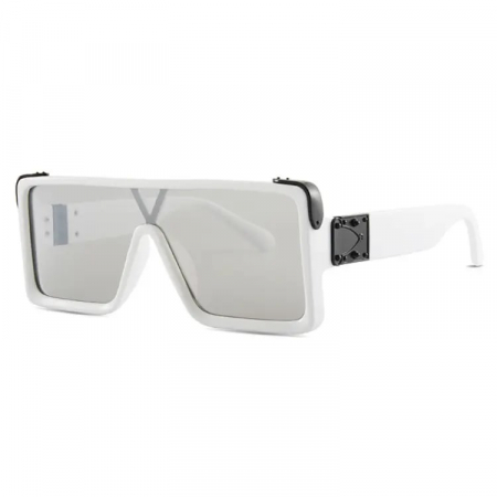 Ochelari de soare barbati - Ochelari de soare Shield Square Oversize, unisex, protectie UV400, model lentila unica, Tessero, alb
