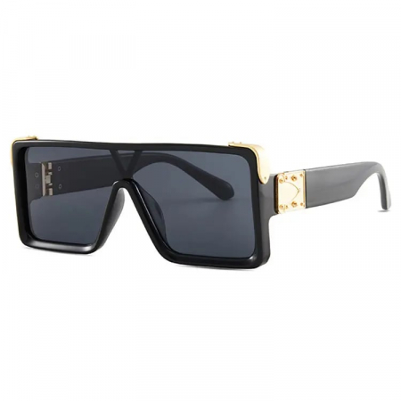 Ochelari de soare barbati - Ochelari de soare Shield Square Oversize, unisex, protectie UV400, model lentila unica, Tessero, negru