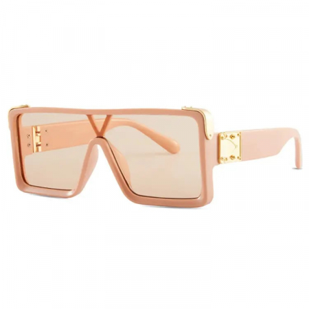 Ochelari de soare barbati - Ochelari de soare Shield Square Oversize, unisex, protectie UV400, model lentila unica, Tessero, roz