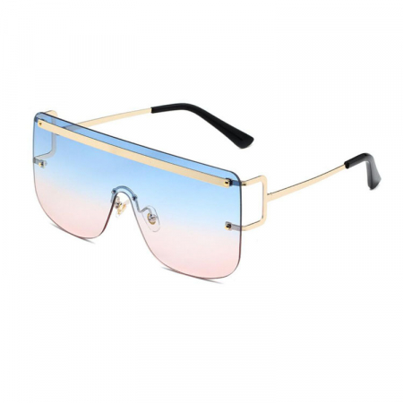 Ochelari de soare dama - Ochelari de soare, unisex, lentila cu tenta de albastru si roz, rame metalice, oversize, UV400, auriu