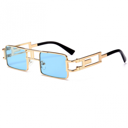 Ochelari de soare barbati - Ochelari de soare, unisex, model square, rame din metal, UV400, lentile cu tenta albastra, Tessero, auriu