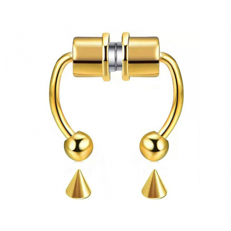 Bijuterii dama - Piercing cercel fals pentru nas, septum, unisex, prindere magnet, otel inoxidabil, auriu