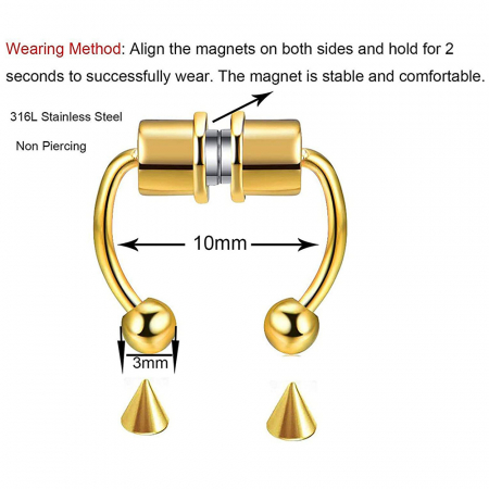 Piercing cercel fals pentru nas, septum, unisex, prindere magnet, otel inoxidabil, auriu [1]