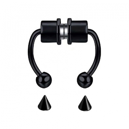 Bijuterii dama - Piercing cercel fals pentru nas, septum, unisex, prindere magnet, otel inoxidabil, negru