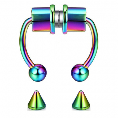 Bijuterii dama - Piercing cercel fals pentru nas, septum, unisex, prindere magnet, otel inoxidabil, rainbow