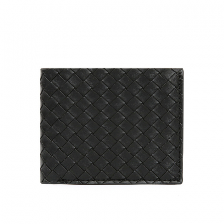 Portofel barbatesc din piele naturala, model impletit sub forma de patratele, multiple compartimente, Tessero, negru [3]