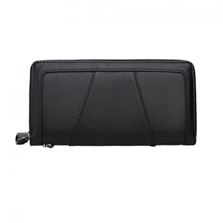 Portofele dama - Portofel de dama din piele ecologica, maner, compartimente multiple, loc pentru telefon, inchidere cu fermoar, Tessero, negru
