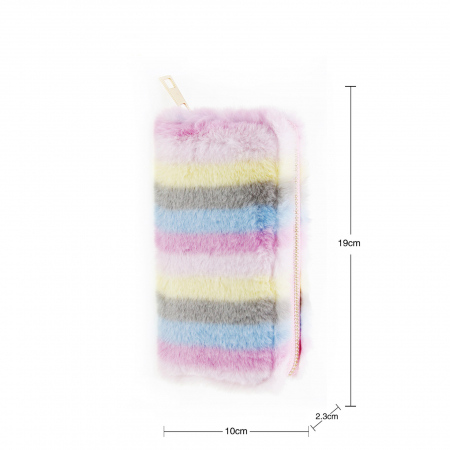 Portofele dama - Portofel de dama dreptunghiular imblanit pufos, compartimente multiple, inchidere cu fermoar, Tessero, multicolor