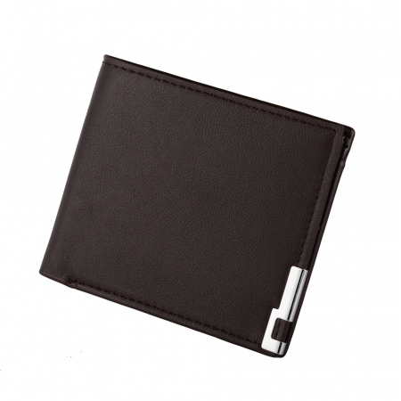 Portofele barbati - Portofel slim barbatesc din piele naturala, model cu colt metalic, multiple compartimente, Tessero, negru