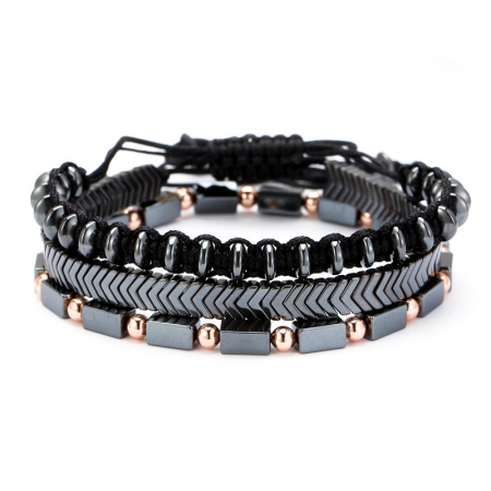Set 3 bratari din hematit, piatra naturala semipretioasa, marime reglabila, unisex, Tessero, gri [2]