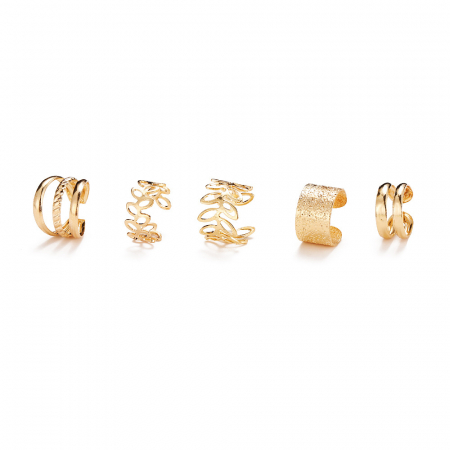 Bijuterii dama - Set 5 Cercei tip Earcuff, accesorii pentru urechi din aliaj metalic, diferite modele, Tessero, auriu