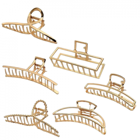 Set accesorii pentru par din metal format din 6 cleme prindere tip cleste, diferite modele si forme geometrice, Tessero, auriu [3]