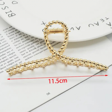 Accesorii par - Set accesorii pentru par din metal format din 6 cleme prindere tip cleste, diferite modele si forme geometrice, Tessero, auriu
