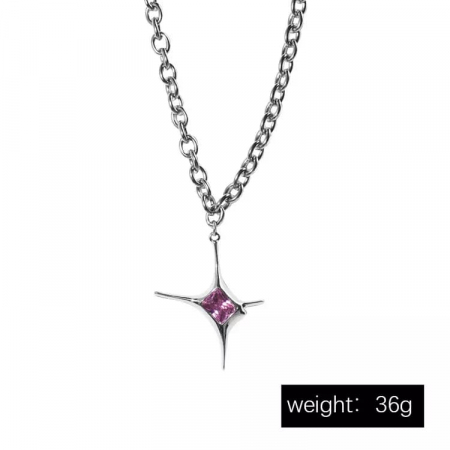 Bijuterii dama - Set bijuterii dama casual, lantisor cu pandantiv, cercei si inel reglabila, model in forma de stea slipitoare, pietre semipretioase, placat cu aur alb 18K, Tessero, argintiu