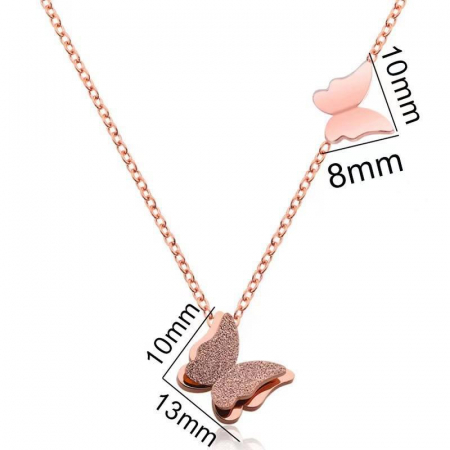 Set bijuterii dama, colier si cercei din otel inoxidabil, model cu fluture, placat cu aur 18K, extensie reglabila, Tessero, rose gold [1]