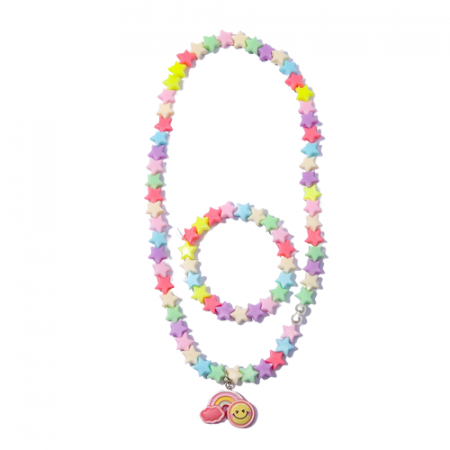 Bijuterii copii - Set colier si bratara pentru fetite, model in forma de stelute si curcubeu, Tessero, multicolor