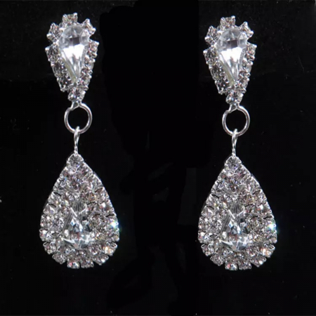 Set colier si pereche cercei rain drop de dama, model elegant pentru ocazie speciala, pietre zirconiu, placat cu aur alb 18K, argintiu [2]
