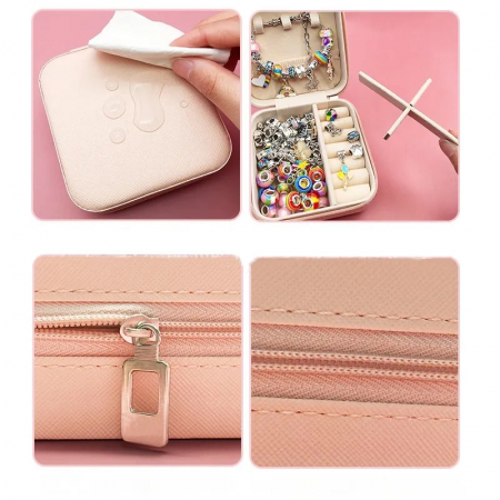 Bijuterii dama - Set cutie de bijuterii cu trei bratari si trei lantisoare DIY cu diferite modele de charm-uri, marime reglabila, placat cu argint, 66 de piese, Tessero, argintiu si roz