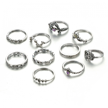 Set de 10 inele de dama, placate cu argint, diferite modele, argintiu, Tessero [3]