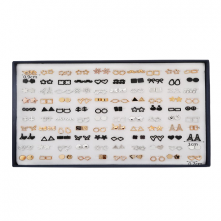 Set de 100 perechi de cercei, tip stud, diferite modele, placate cu aur 18K, Tessero, auriu, argintiu si negru [2]