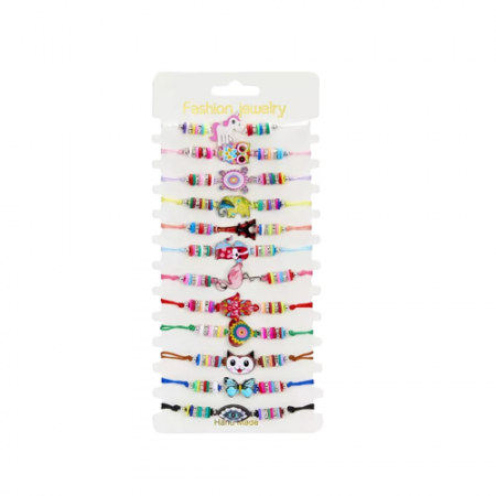 Set de 12 bratari cu charmuri in forma de animalute, diferite modele, marime reglabila pe snur, Tessero, multicolor [1]
