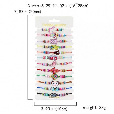 Set de 12 bratari cu charmuri in forma de animalute, diferite modele, marime reglabila pe snur, Tessero, multicolor [2]