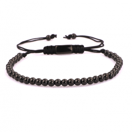 Set de 5 bratari luxury Hamsa cu bilute negre, model stil macrame cu snur reglabil, pietre zirconiu negru, otel inoxidabil, Tessero [3]