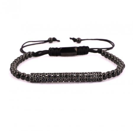 Set de 5 bratari luxury Hamsa cu bilute negre, model stil macrame cu snur reglabil, pietre zirconiu negru, otel inoxidabil, Tessero [1]