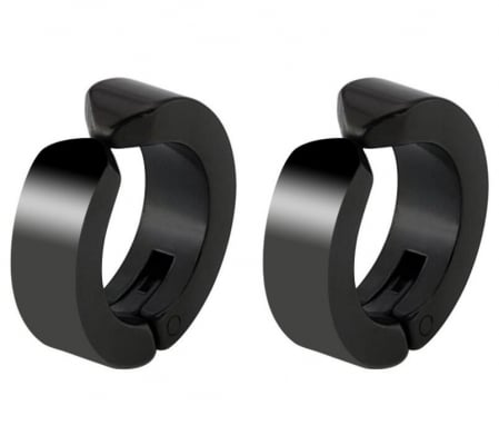 Bijuterii barbati - Set de doi cercei rotunzi falsi pentru ureche cu clips, unisex, otel inoxidabil, negru