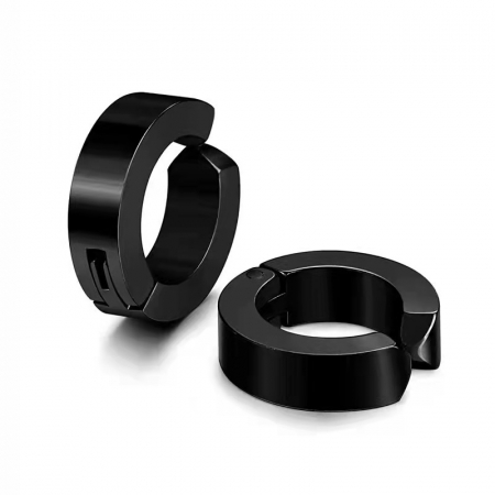 Set de doi cercei rotunzi falsi pentru ureche cu clips, unisex, otel inoxidabil, negru [1]
