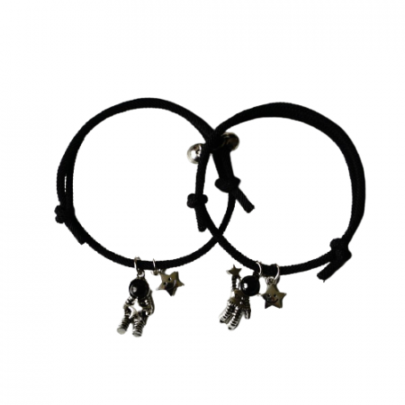 Bijuterii dama - Set de doua bratari astronaut cu pandantiv magnet pentru cuplu, prieteni, tip snur, reglabila, negru