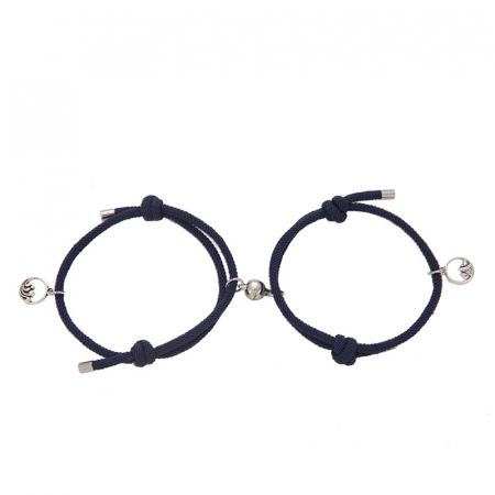 Bijuterii dama - Set de doua bratari cu pandantiv magnet pentru cuplu, prieteni, tip snur, reglabila, albastru