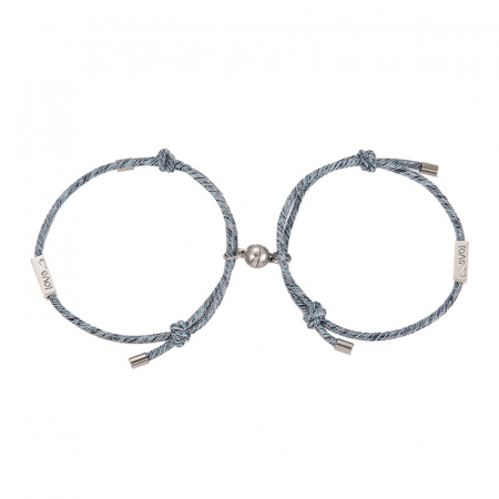 Bijuterii dama - Set de doua bratari cu pandantiv magnet pentru cuplu, prieteni, tip snur, reglabila, gri "love"