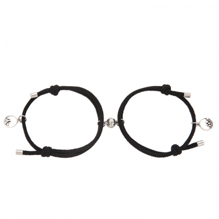 Bijuterii dama - Set de doua bratari cu pandantiv magnet pentru cuplu, prieteni, tip snur, reglabila, negru