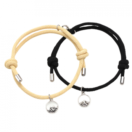 Bijuterii dama - Set de doua bratari cu pandantiv magnet pentru cuplu, prieteni, tip snur, reglabila, negru si alb