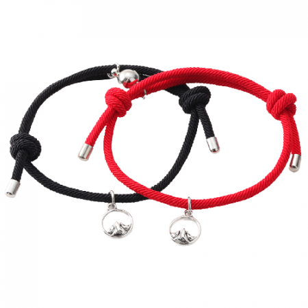 Bijuterii dama - Set de doua bratari cu pandantiv magnet pentru cuplu, prieteni, tip snur, reglabila, negru si rosu