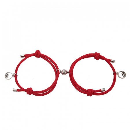 Bijuterii dama - Set de doua bratari cu pandantiv magnet pentru cuplu, prieteni, tip snur, reglabila, rosu