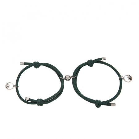 Bijuterii dama - Set de doua bratari cu pandantiv magnet pentru cuplu, prieteni, tip snur, reglabila, verde