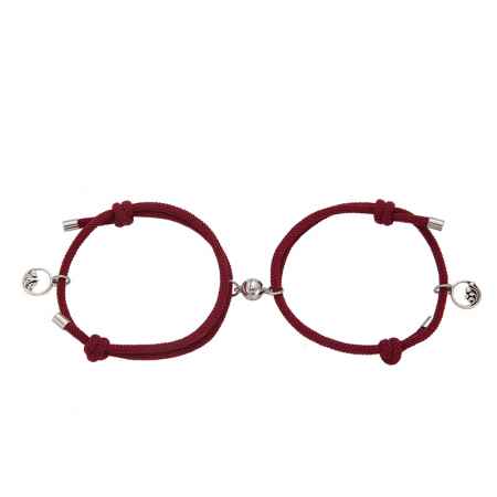 Bijuterii dama - Set de doua bratari cu pandantiv magnet pentru cuplu, prieteni, tip snur, reglabila, visiniu, wine
