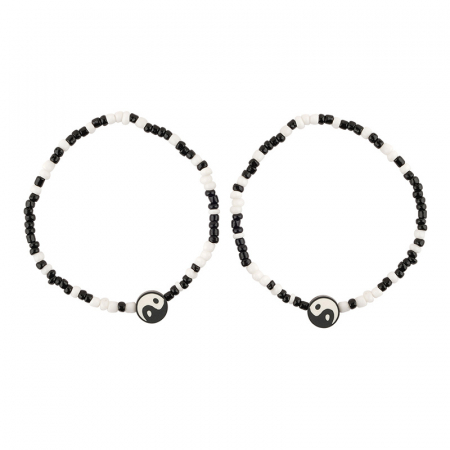 Bijuterii dama - Set de doua bratari din margele, model Tai Chi Yin si Yang, marime reglabila, unisex, Tessero, alb si negru