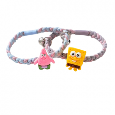 Bijuterii dama - Set de doua bratari impletite pentru prieteni, BFF, model cu figurine animate din Sponge Bob, tip snur, lucrata manual, charm-uri cu magnet, Tessero
