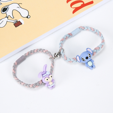 Bijuterii dama - Set de doua bratari impletite pentru prieteni, BFF, model cu figurine animate ursulet albastru, tip snur, lucrata manual, charm-uri cu magnet, Tessero