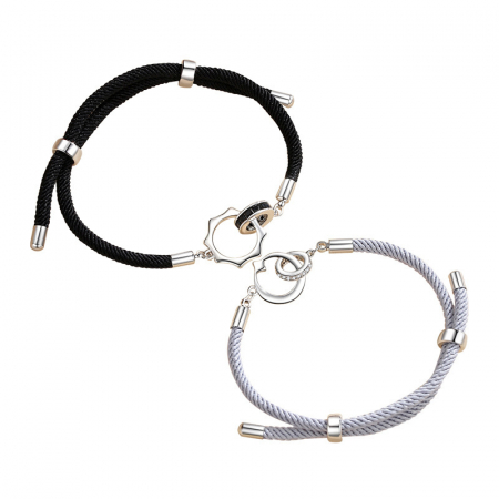 Set de doua bratari lucrate manual, marime reglabila, model luna si soare, Tessero, negru si gri [2]