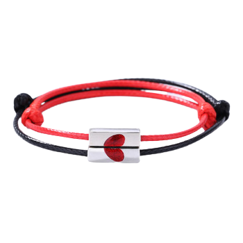 Bijuterii dama - Set de doua bratari lucrate manual, tip snur pentru cuplu, prieteni cu pandantiv magnetic model inimioara, marime reglabila, negru si rosu