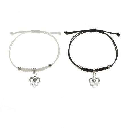 Bijuterii dama - Set de doua bratari tip snur "Love" pentru cuplu, prieteni, marime reglabila, lucrata manual, pietre zirconiu, alb si negru