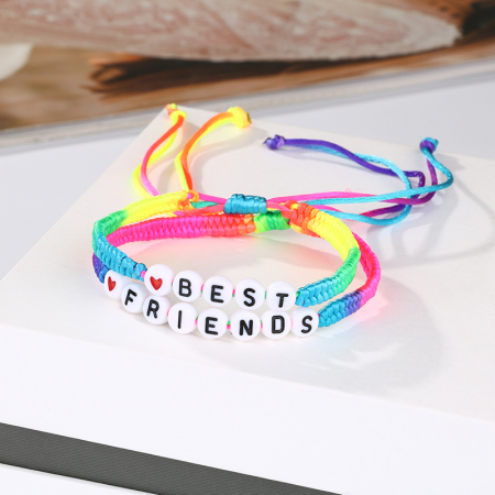 Bijuterii dama - Set de doua bratari tip snur pentru prieteni, BFF, lucrata manual, model cu best friends, marime reglabila, multicolore