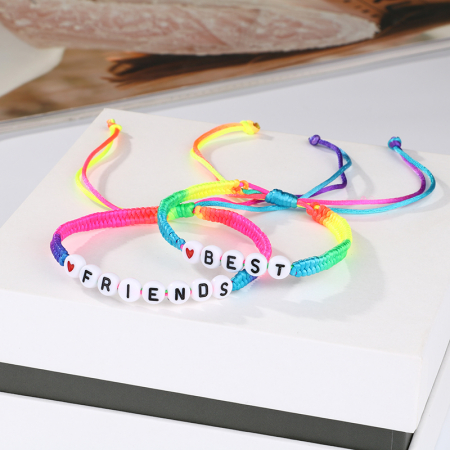 Set de doua bratari tip snur pentru prieteni, BFF, lucrata manual, model cu best friends, marime reglabila, multicolore [2]